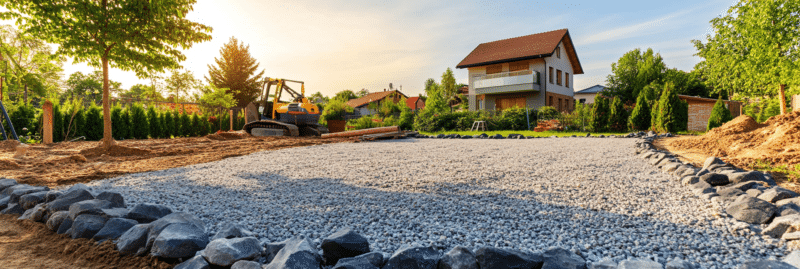 Experts certifiés en nivellement de terrain dans un jardin prêt pour aménagement.